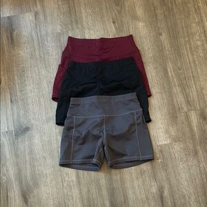 Set of Three Athletic Shorts - Burgundy, Black, Gray